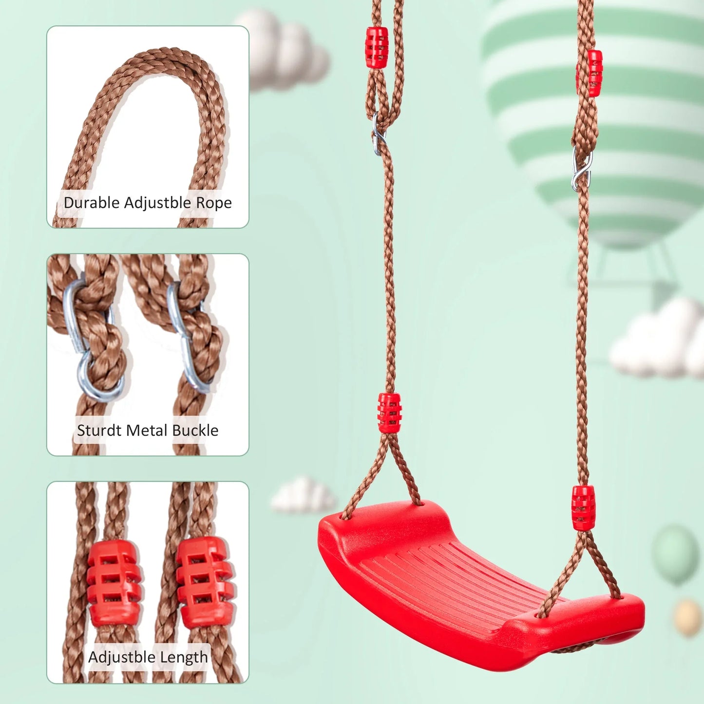 Swing Seat Board with Height Adjustable Rope