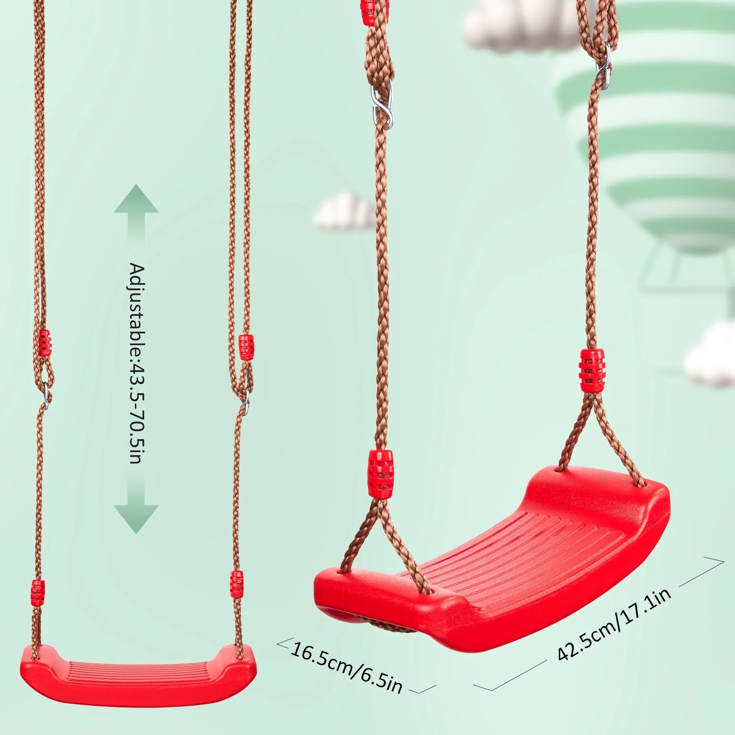 Swing Seat Board with Height Adjustable Rope