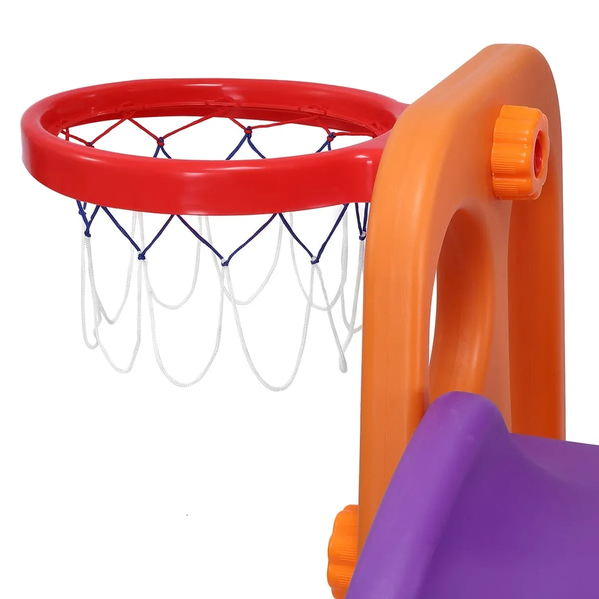 Colorful 3-in-1 Playground Slide and Swing & Basketball Set