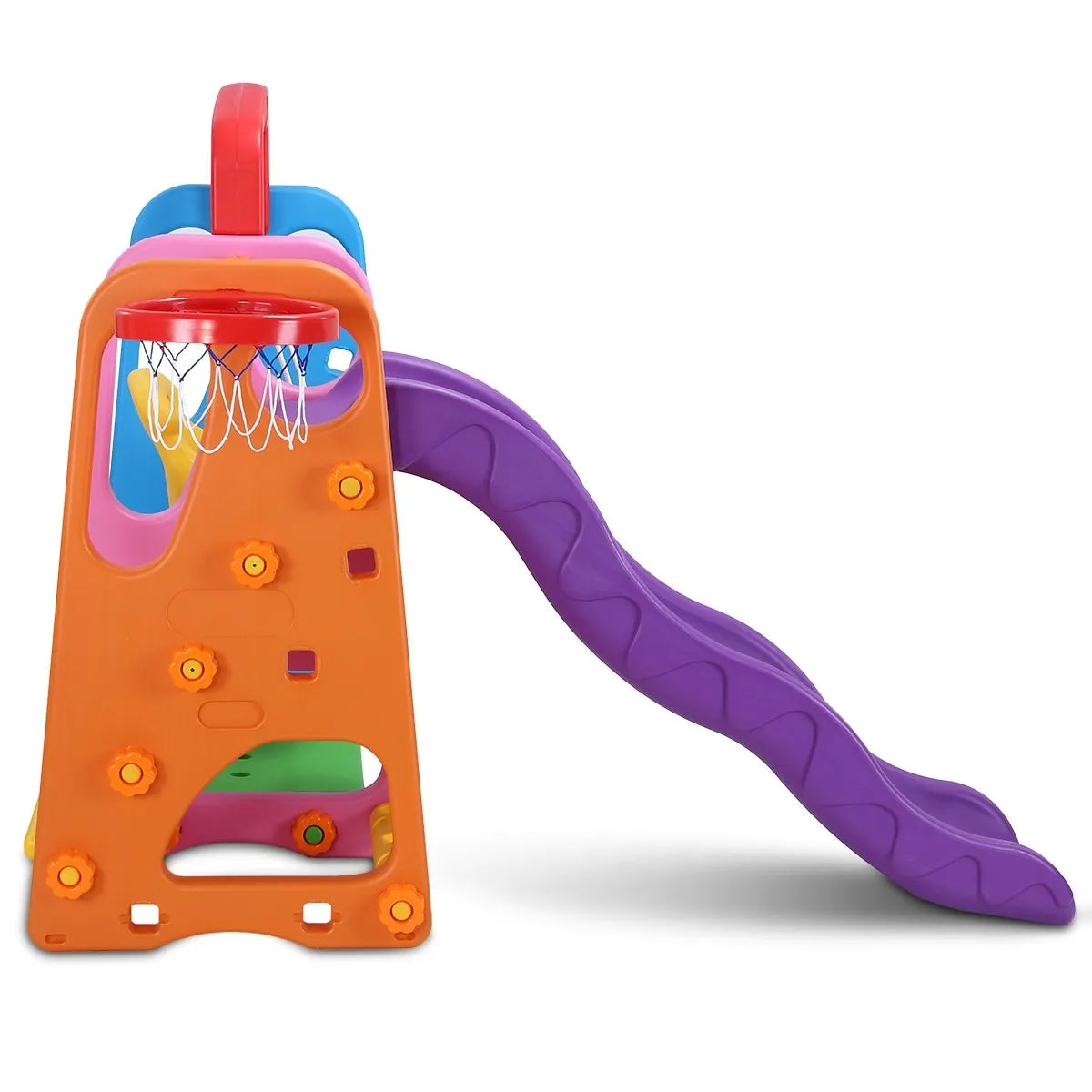Colorful 3-in-1 Playground Slide and Swing & Basketball Set