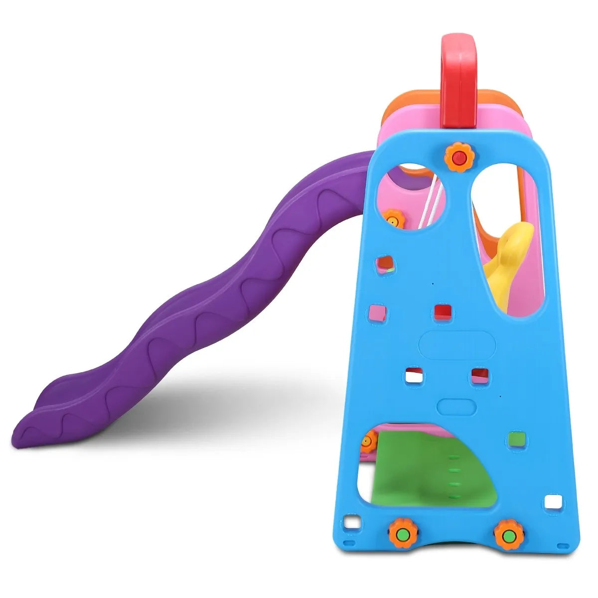 Colorful 3-in-1 Playground Slide and Swing & Basketball Set