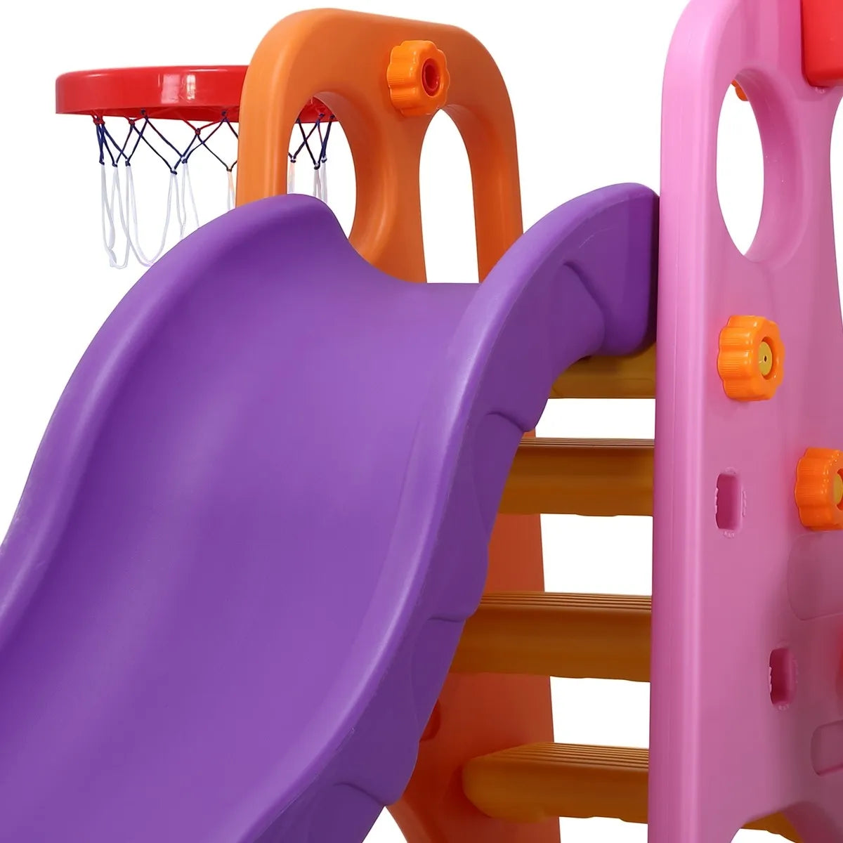Colorful 3-in-1 Playground Slide and Swing & Basketball Set