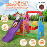 Colorful 3-in-1 Playground Slide and Swing & Basketball Set
