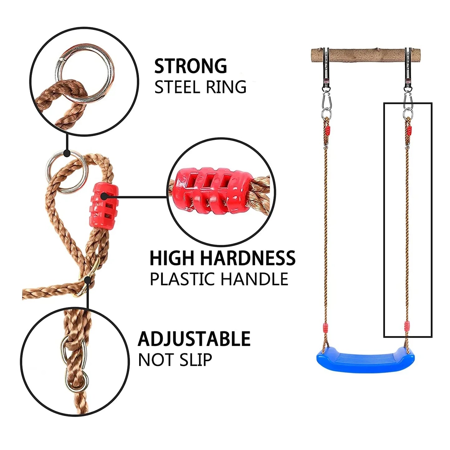 Swing Seat Board with Height Adjustable Rope