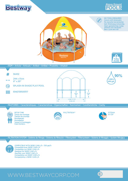 Steel Pro 1,688 Liters Splash in Shade Play Pool 2.44m x 51cm