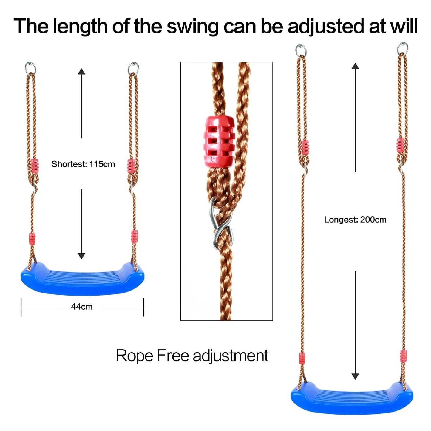 Swing Seat Board with Height Adjustable Rope