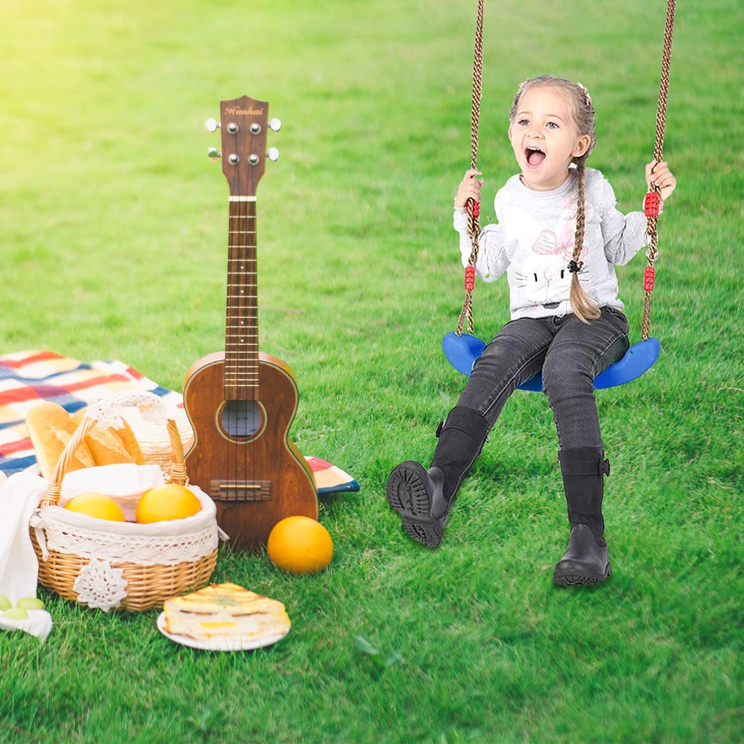 Swing Seat Board with Height Adjustable Rope