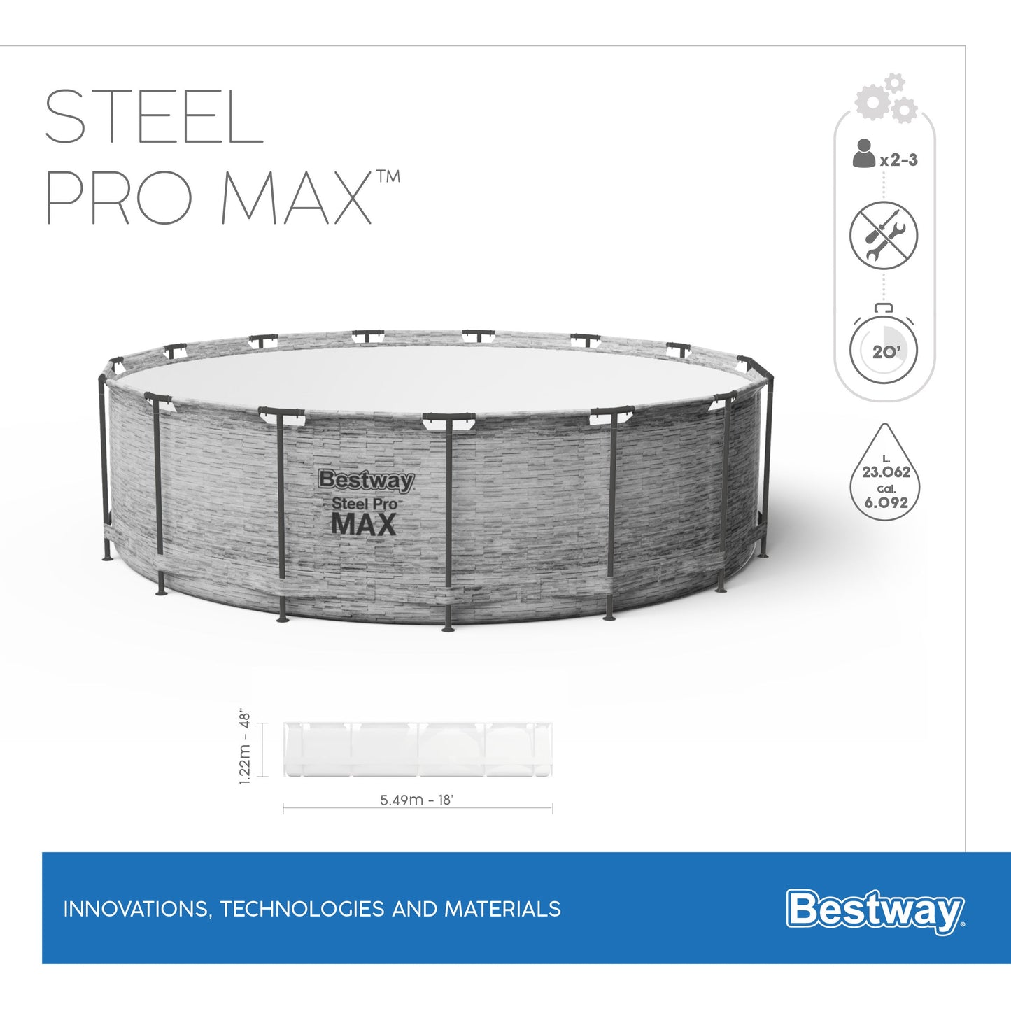 Steel Pro MAX® 12,232 Liters Round Pool Set 5.49m x 1.22m