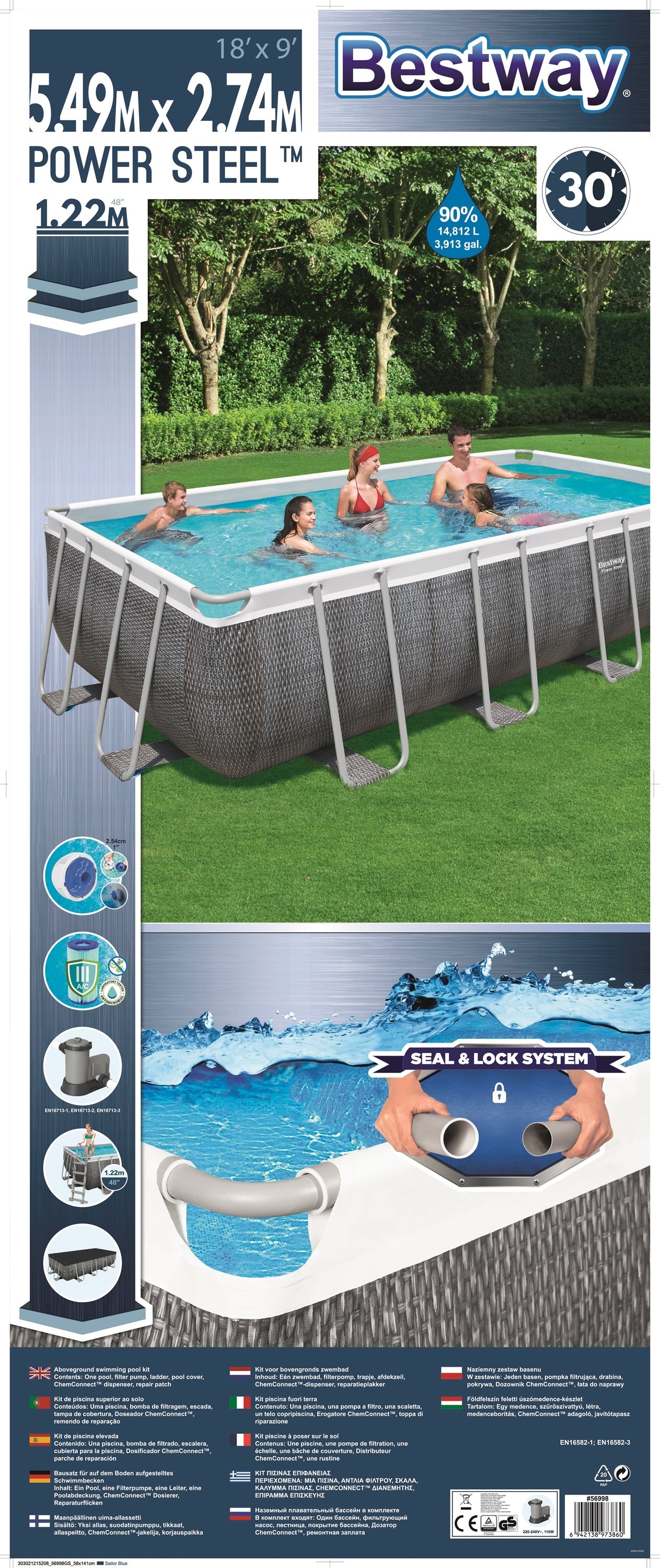 Power Steel® 14,812 Liters Rectangular Pool Set 5.49m x 2.74m x 1.22m