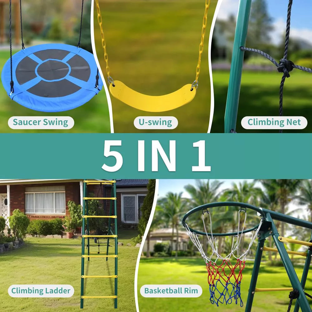 Swing Set with Ladder and Basketball Hoop