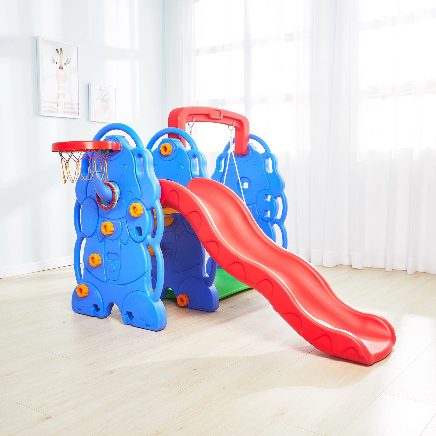 Elephant 4-in-1 Kids Slide and Swing Playset