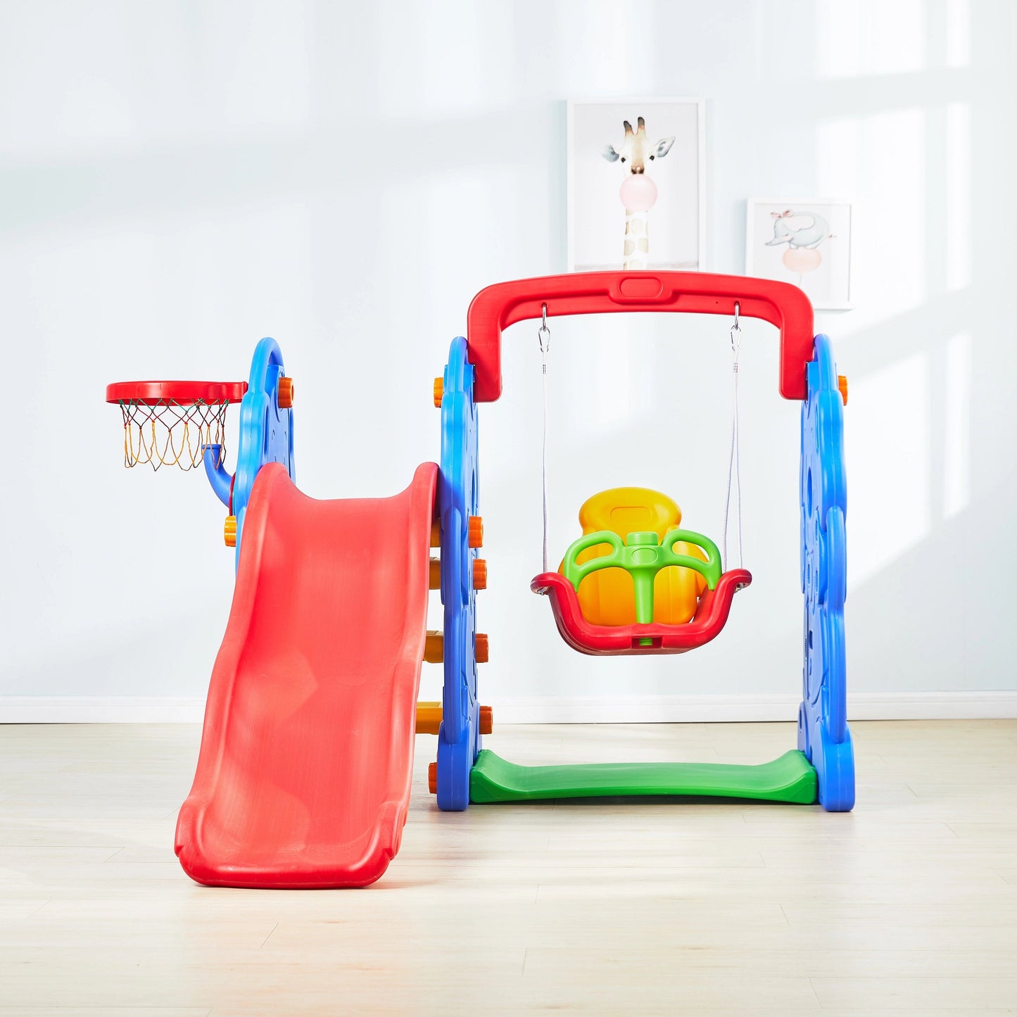 Elephant 4-in-1 Kids Slide and Swing Playset