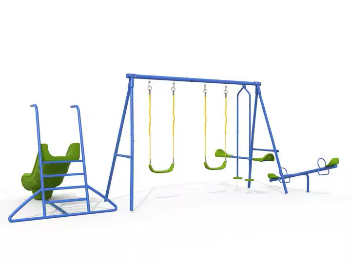Swing Set with Slide and Seesaw
