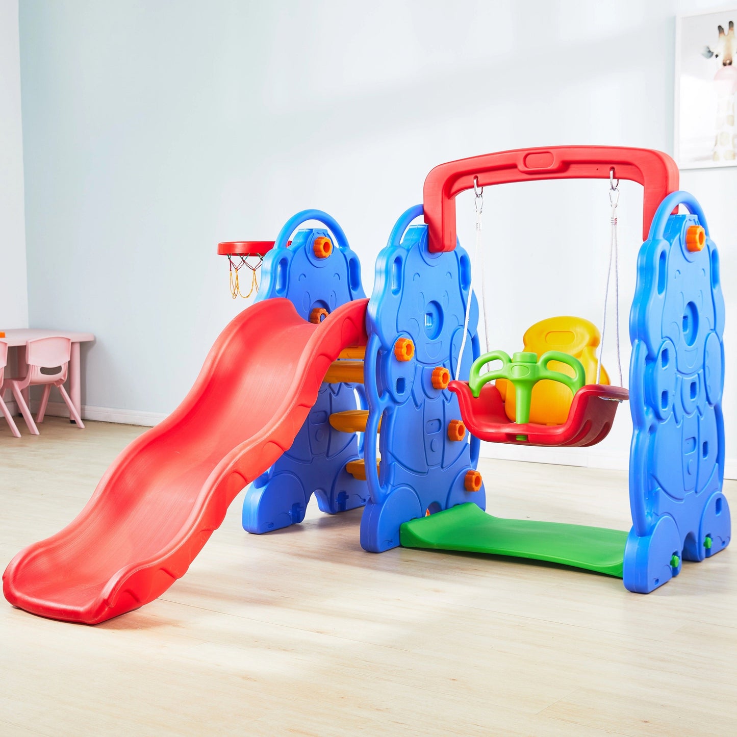 Elephant 4-in-1 Kids Slide and Swing Playset